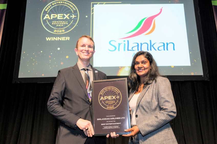 SriLankan Airlines secures the 2025 APEX Best Entertainment Award at the FTE APEX Asia Expo