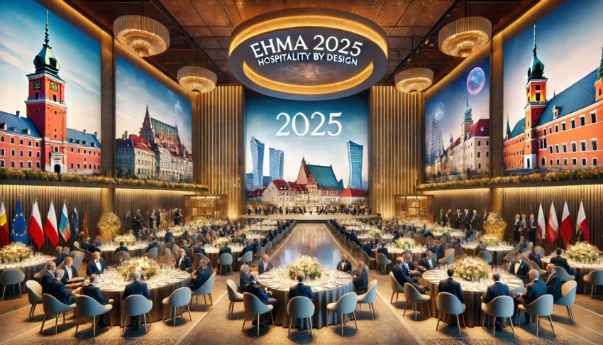 DALLE 2025 03 23 182416 An elegant high end conference event in Warsaw Poland representing the 51st Annual General Meeting of the European Hotel Managers Association EHMA